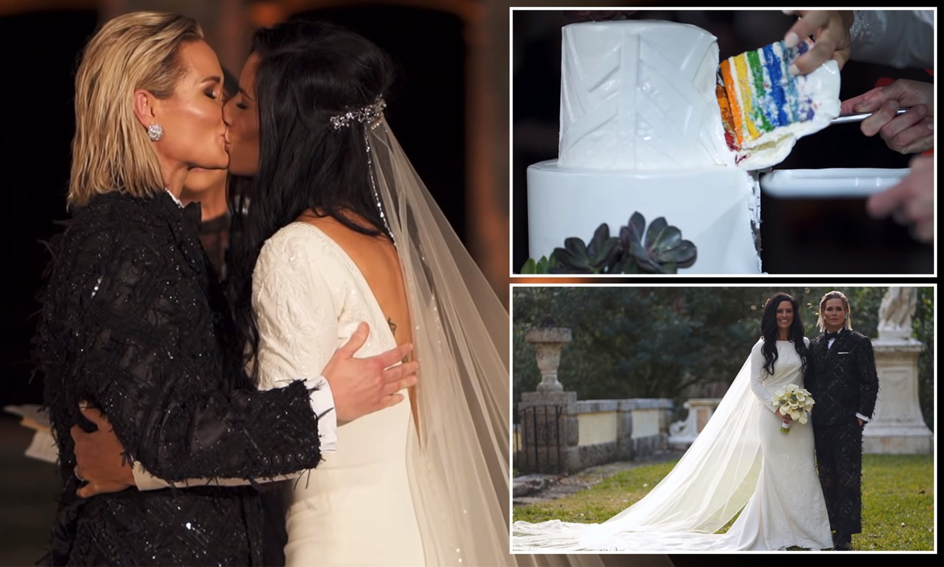 Having a ball! US soccer team stars Ashlyn Harris and Ali Krieger wow in tux and stunning white gown as they marry in ‘Mediterranean castle’ Miami ceremony
