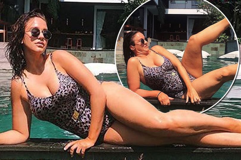 Vicky Pattison takes epic tumble into pool while trying to get perfect photo
