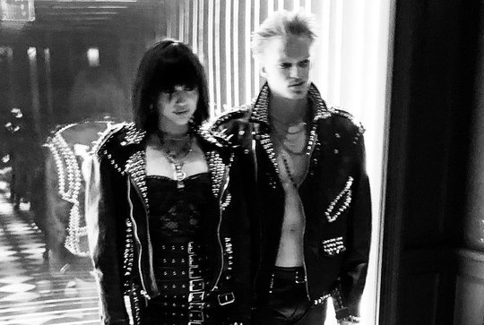 Miley Cyrus and Cody Simpson are punks in love as they dress as rock legend Billy Idol and his 1980s flame Perri Lister for Halloween