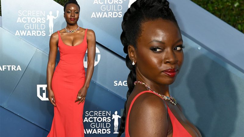 Danai Gurira wows in fiery red Mugler scoop neck gown at Screen Actors Guild Awards in Los Angeles