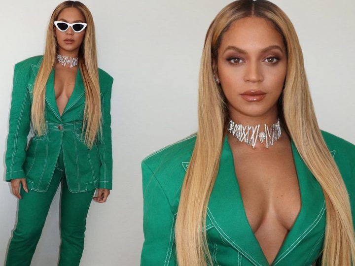 Beyonce’s fashion touchdown! Singer goes braless under green suit as she joins Jay-Z and daughter Blue Ivy at Super Bowl LIV in Miami