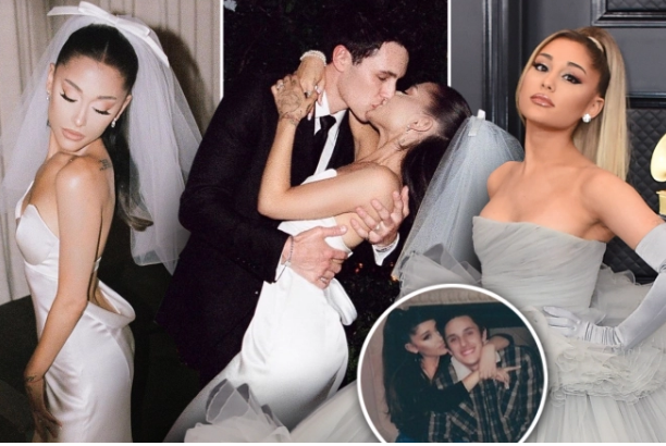 Ariana Grande dazzles in silky white gown as she shares private photos from secret wedding to Dalton Gomez