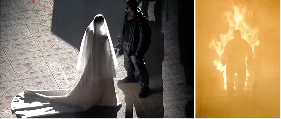 Kim Kardashian wears a WEDDING dress to ‘remarry’ Kanye West at Donda listening party – before he sets himself on fire